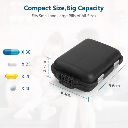 AOOWU 7-day pill box, 10-compartment pill box, small, handy medicine box with large separate compartments for medications, vitamins, fish oil, etc., pill dispenser for travel and daily use (black)