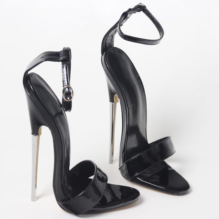 PROMI High Heels 18CM Stiletto Heels Black Metal High Heel Sandals-black||39