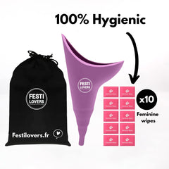 Portable Urinella for Women, Waterproof, with Hygienic Wipes for Urinating at Festivals, Outdoors, WC and Portable Toilet (Purple)