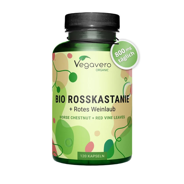 Horse Chestnut Extract Vegavero® | 100% Organic | 800 mg Extract with Vine Leaves &amp; Acerola Vitamin C | Price-Performance Winner 2024* | Aescin &amp; Polyphenols | 120 Vein Capsules | Vegan &amp; No Additives