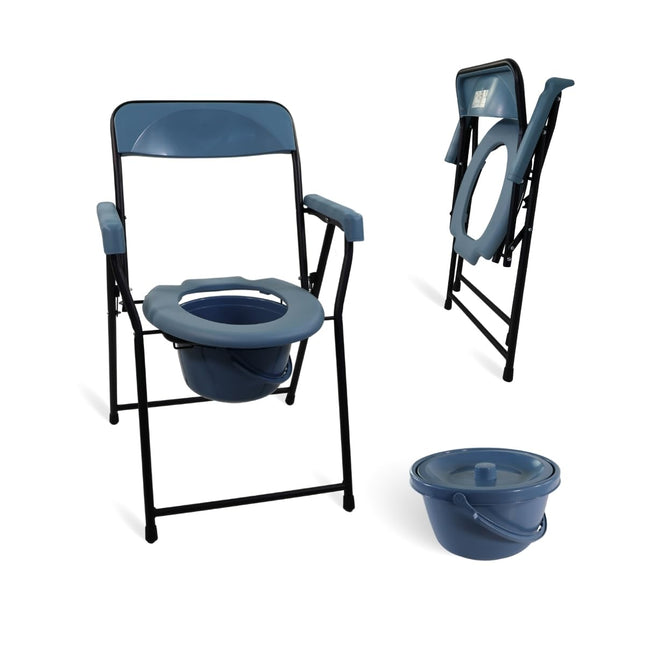 Mobiclinic®, Commode chair for seniors, European brand, Foldable toilet seat, Ergonomic with armrests, Bucket lid, Resistant, Up to 100 kg, Model timón