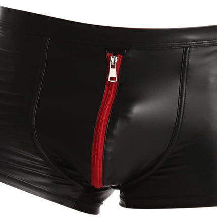 Cave Hero latex-like shorts with front zipper - wetlook shorts with zipper - black L