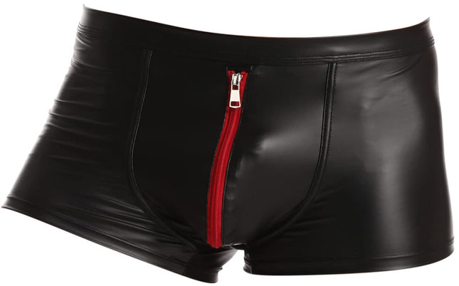 Cave Hero latex-like shorts with front zipper - wetlook shorts with zipper - black L