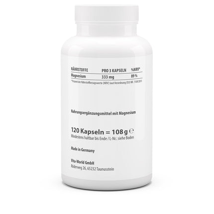 vitaworld Magnesium Bisglycinate Plus, 333 mg pure magnesium per daily intake, Vegan, 120 Capsules