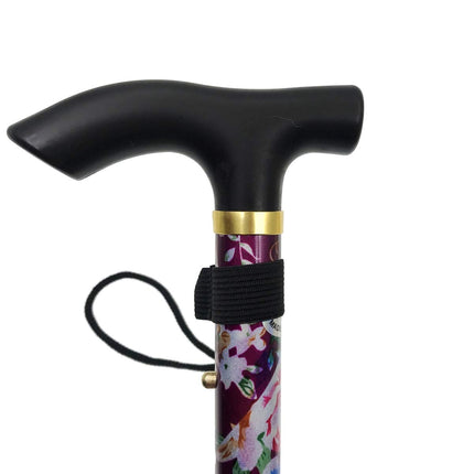 JZK Folding Compact Walking Stick Purple Flowers Extendable Folding Walking Stick Height Adjustable with Wristband and Rubber Sleeve for Home and Travel