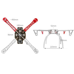HAWK'S WORK F450 drone frame, 450mm wheelbase quadcopter frame kit with landing skids (pre-soldered)