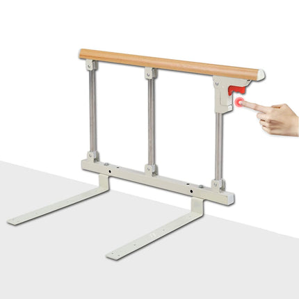 Gdmokle Bed Rail for Elderly Adults, Foldable Bed Guard Rail Safety Railing, Sturdy Metal Guard Assist Handle for Hospital Home Care, 70x40cm (Wood Color)