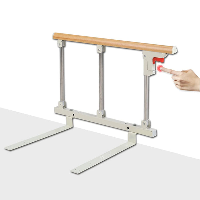 Gdmokle Bed Rail for Elderly Adults, Foldable Bed Guard Rail Safety Railing, Sturdy Metal Guard Assist Handle for Hospital Home Care, 70x40cm (Wood Color)