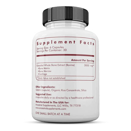 Ancestral Supplements - Grass-Fed Beef Bones &amp; Bone Marrow - 180 Capsules