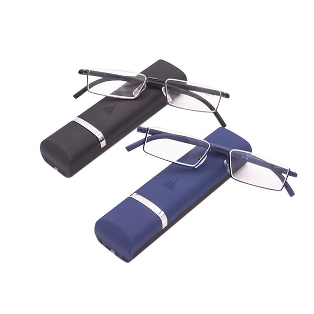 KoKoBin 2 pieces reading glasses with ultra-light TR90 frame reading aid half glasses made of metal frame with half-frame vision aid with glasses case for women and men +1.5