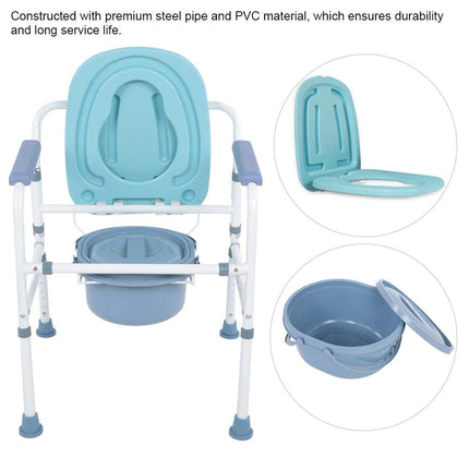 Commode chair Folding toilet seat Ergonomic seat with armrests Shower chair with bucket Bedside table Commode chair with toilet arm and non-slip foot base, ideal for elderly disabled people