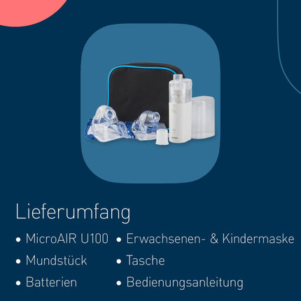 OMRON MicroAir U100 inhaler "GOOD" Stiftung Warentest 12/24, silent inhaler for home and on the go - For the treatment of respiratory diseases in adults and children