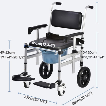 Generic Folding, padded bedside commode wheelchair for elderly and disabled people, Adjustable commode chair with wheels, fold-up armrests and fold-up footrest