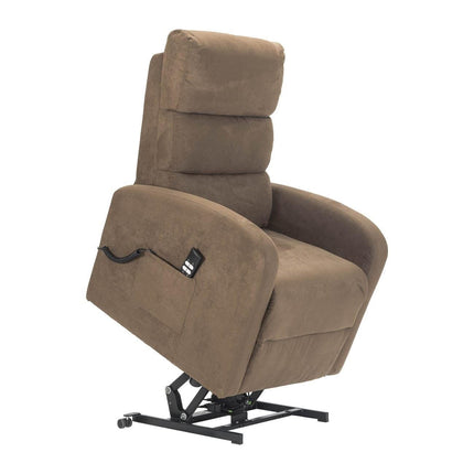 Sime LU-2 electric TV chair for seniors with 2 motors, independently adjustable backrest and footrest, 4-wheel kit, non-deformable seat, microfiber recliner with stand-up aid, brown