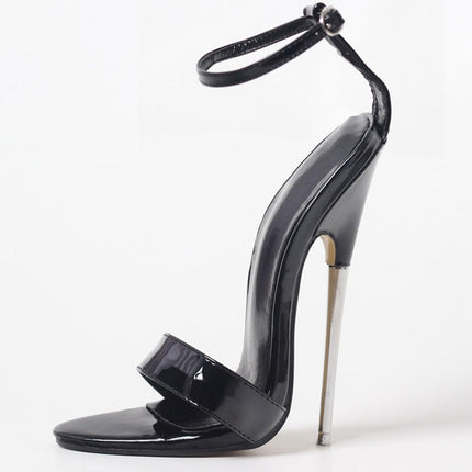 PROMI High Heels 18CM Stiletto Heels Black Metal High Heel Sandals-black||39