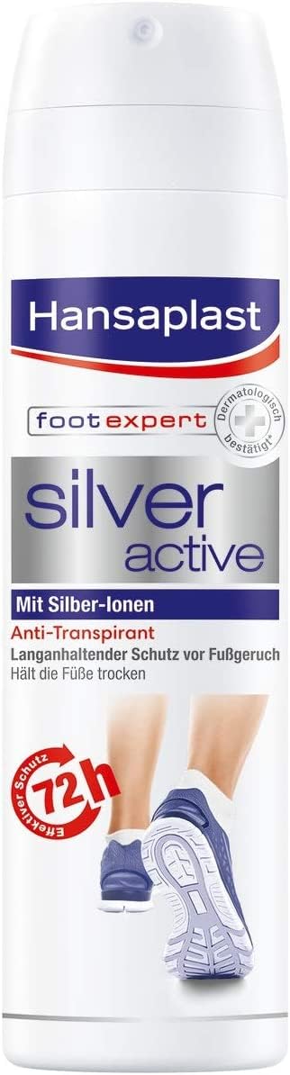 Hansaplast Silver Active Foot Spray (150 ml), foot deodorant anti-perspirant with 72-hour protection against foot odor and sweat, active complex with silver ions