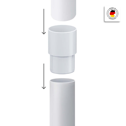 INEFA downpipe connector, PVC DN50 / 50mm white drain pipe connector, gutter accessories, easy plug-in installation, Made in Germany