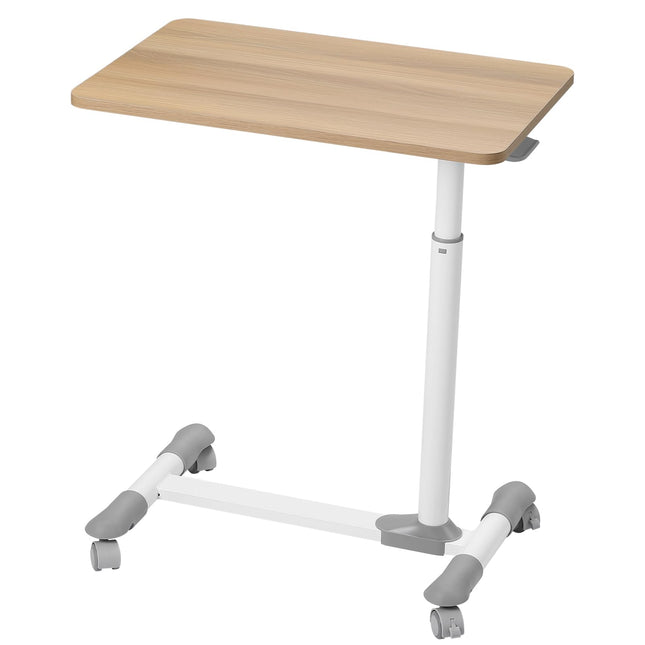 ETHU Overbed Table on Wheels, Height Adjustable 62-77 cm, Computer Desk Height Adjustable with Wheels, Workstation on Wheels for Couch, Bed, Children's Room and Home Office (Oak)