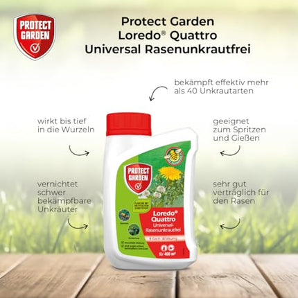 PROTECT GARDEN Universal Lawn Weed Killer Loredo Quattro Lawn Weed Killer against stubborn weeds with 4-fold action, 400 ml