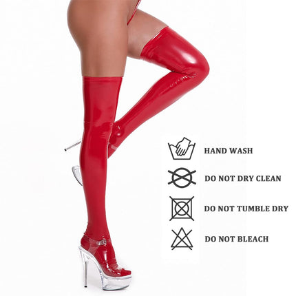 Women's Patent Leather Sexy Latex Stockings, Women's Stockings, Sexy Lingerie, Shiny Leather Sexy Stockings, Thigh High Tights, Short Rompers, Cosplay Costume, Club Tight Slim Fit, Red, XL