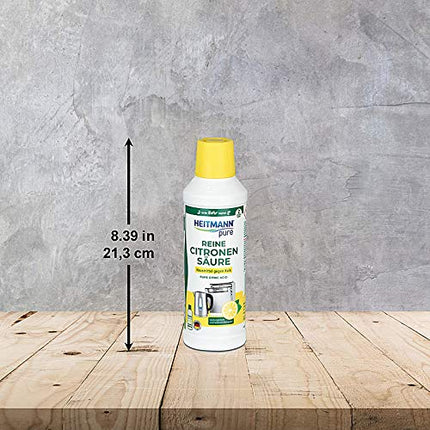 HEITMANN pure Citric Acid | Liquid organic descaler for kitchen &amp; bathroom | Effective against limescale deposits | 100% natural ingredients | Food-safe | 500 ml