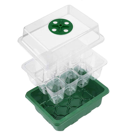Indoor Greenhouse Propagator, 12 Pack 144 Cells Greenhouse Propagator Tray, Seedling Starter Tray Trays Greenhouse with Adjustable Dome Lids for Growing Plant Seeds Seedling Plant