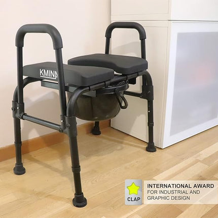 KMINA - Raised Toilet Seat with Armrests, Adjustable Seat, Toilet Seat Riser, Commode Chair for Seniors, 180 kg, Black - Made in Europe