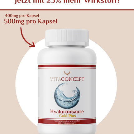 Hyaluronic acid I 120 capsules I 400 mg per capsule I high dosage I vegan I laboratory tested I hyaluronic acid 500-700 kDa I VITACONCEPT®