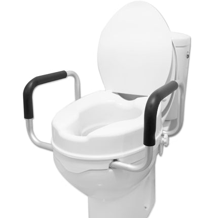 PEPE Mobility - Raised Toilet Seat with Armrests 10cm, Toilet Seat Raiser with Lid, Toilet Seat Attachment for Adults White