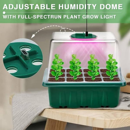 Indoor greenhouse cultivation box, 6 pieces mini greenhouse cultivation with high lid, seedling starter with timing controller (8 LEDs), trays greenhouse cultivation tray with 10 labels and 2 tools