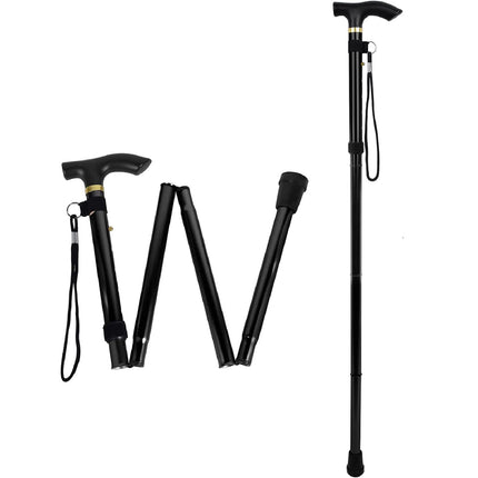 Folding aluminum walking stick, portable walking stick, hiking sticks, foldable walking stick 4 sections aluminum alloy walking stick for hiking camping mountaineering trekking (black)
