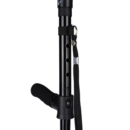 Folding Cane with LED Light and Alarm, Adjustable Armrest Cane and Walking Stick, Rotating Quad Base for Arthritis Disabled and Elderly