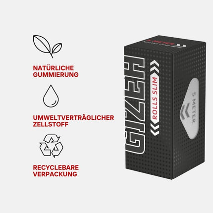 GIZEH BLACK Rolls Slim - Rolling Papers in Individual Lengths - 5 Meters of King Size Slim Paper - 20 Pack of Premium Rolling Papers (14 g/m²)