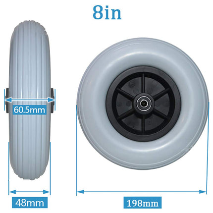 1 Pair of Wheelchair Wheels Front Small Wheels Wear-resistant Solid Tire 20 cm (8 inches), For Replacement of Wheelchair Walking Aid Gray