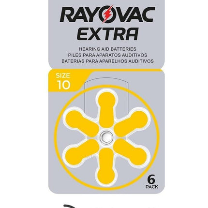 Rayovac Extra Advanced Zinc Air Hearing Aid Batteries, 10-pack, with 60 batteries, Suitable for hearing aids and hearing amplifiers, Yellow