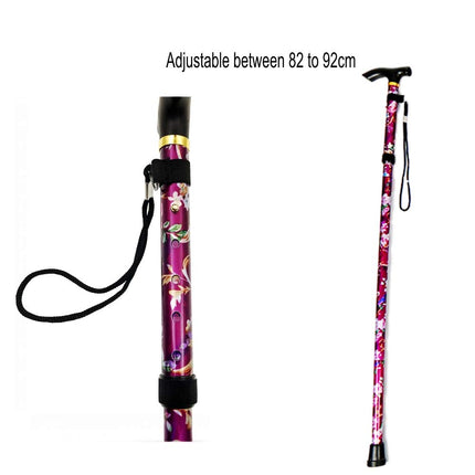 JZK Folding Compact Walking Stick Purple Flowers Extendable Folding Walking Stick Height Adjustable with Wristband and Rubber Sleeve for Home and Travel