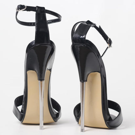 PROMI High Heels 18CM Stiletto Heels Black Metal High Heel Sandals-black||39