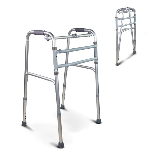 Mobiclinic®, Walking Aid, Mezquita, European Brand, Walking Frame, Foldable, Lightweight, Height Adjustable, For Seniors, Made of Aluminum, Non-Slip, Ergonomic Handles, Up to 100 kg, Silver
