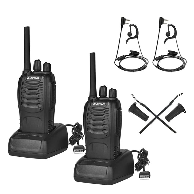BAOFENG Long-Range Walkie Talkie with Headset, Professional PMR Radios Range 1-5 km, 16 Channels Walkie Talkies, Two-Way Radio with LED Flashlight (2 Pack)