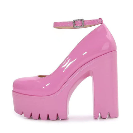 Goth Platform Crystal Ankle Strap Round Toe Hook &amp; Loop Chunky Block High Heels Fashion Evening Shoes Mary Jane Shoes Wrap Toe Sexy Party Dress Shoes for Women Comfortable Stylish