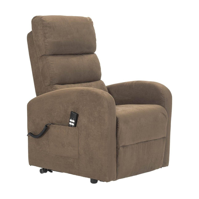 Sime LU-2 electric TV chair for seniors with 2 motors, independently adjustable backrest and footrest, 4-wheel kit, non-deformable seat, microfiber recliner with stand-up aid, brown