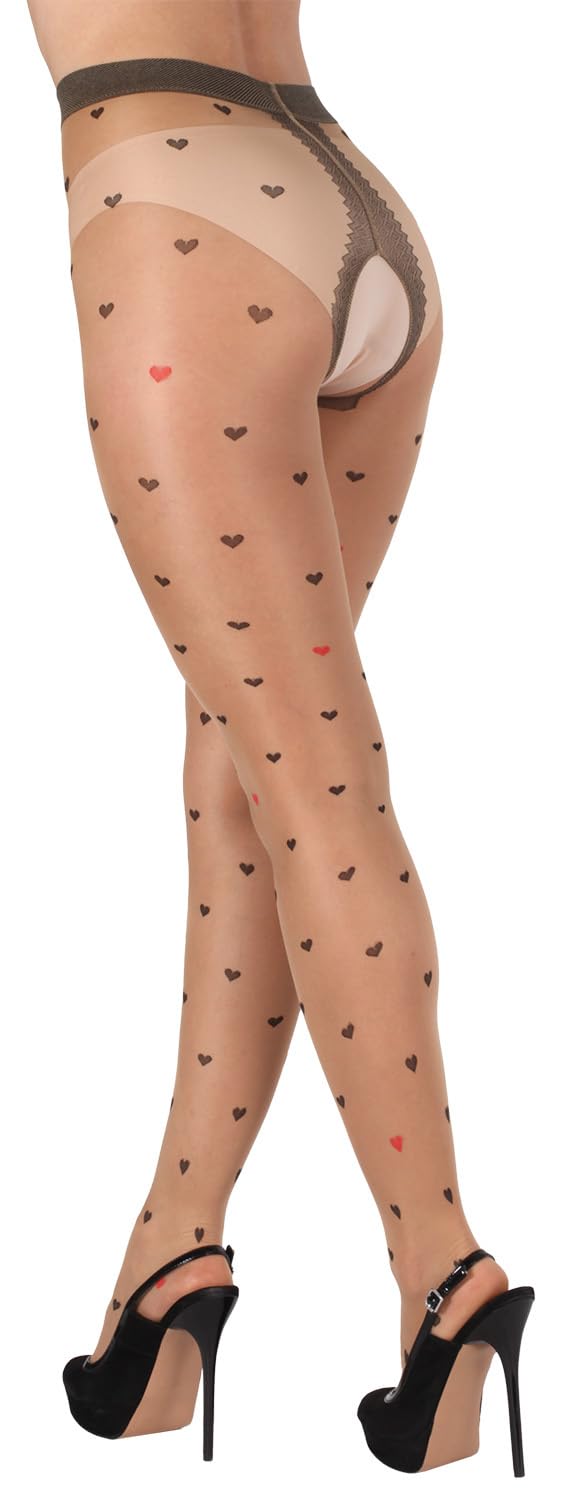 BANANALU Open Crotch Tights with Hearts 20 Denier Intimo 20 Fashion Daino/Nero XL