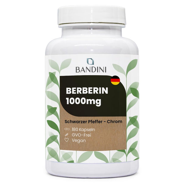 Bandini® Berberine 1040mg pure, high-dose | 180 vegan capsules | Pure Berberine HCl from Berberis Aristata 97% + Chromium and Black Pepper | Maximum absorption | Digestion, liver, intestinal function
