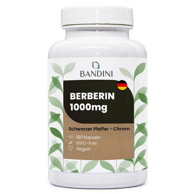 Bandini® Berberine 1040mg pure, high-dose | 180 vegan capsules | Pure Berberine HCl from Berberis Aristata 97% + Chromium and Black Pepper | Maximum absorption | Digestion, liver, intestinal function