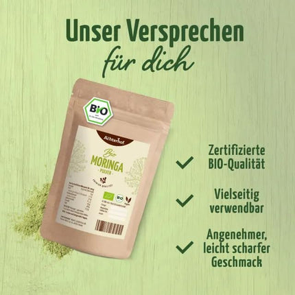 Organic Moringa Powder 500g | aromatic, pleasant, slightly spicy flavor | 100% genuine Moringa Oleifera leaf powder | from certified organic cultivation | from Achterhof