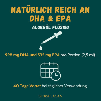 Premium Omega 3 Algae Oil | High Dosage | Natural DHA &amp; EPA for Heart, Brain &amp; Vision | Vegan | 100ml | 40-Day Supply | (Apple)