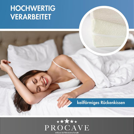PROCAVE bed wedge | wedge-shaped foam cushion | breathable mattress riser | Made in Germany | Aloe Vera double-cloth cover | 160 cm x 45 cm x 15/1 cm