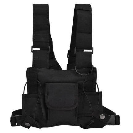 Walkie Talkie Chest Adjustable Pocket Strap Pockets Front Pocket Radio Chest Strap With Reflective Strips Outdoor Vest Suitable for Police, Production Workshop, Construction Site