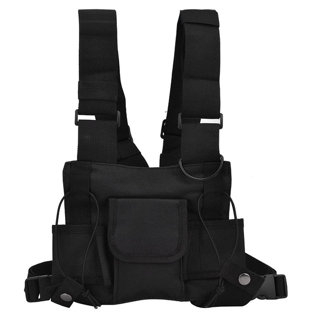 Walkie Talkie Chest Adjustable Pocket Strap Pockets Front Pocket Radio Chest Strap With Reflective Strips Outdoor Vest Suitable for Police, Production Workshop, Construction Site