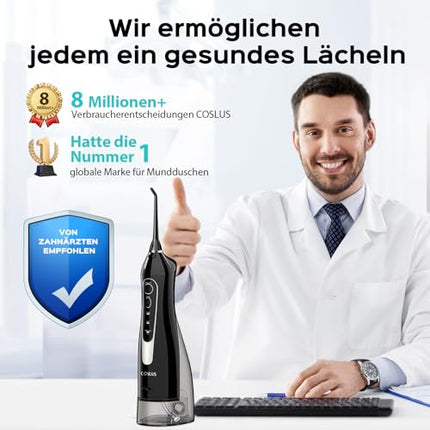COSLUS Oral Irrigator Cordless Portable Electric Tooth Cleaner, 300ML Water Tank Rechargeable Dental Irrigator Double Water Teeth Flosser IPX7 Waterproof Oral Irrigator Test Winner for Cleaning While Traveling
